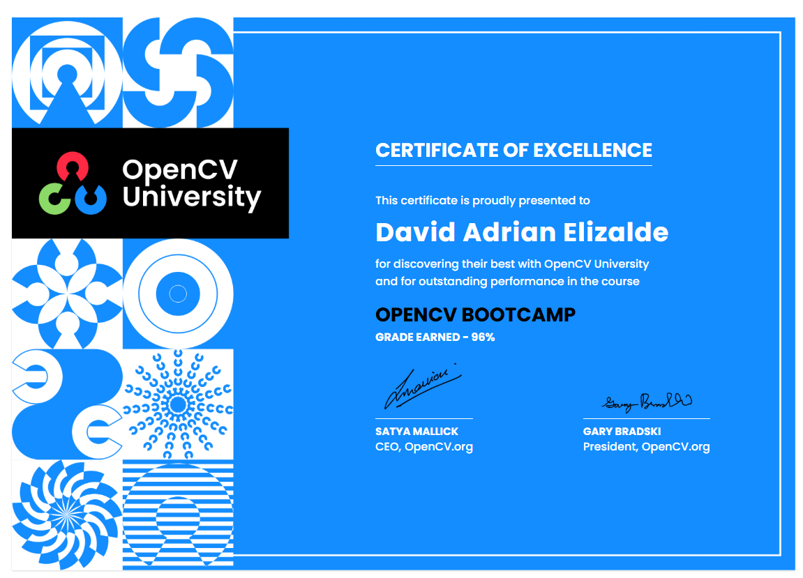 OpenCV Bootcamp — Certificate of Excellence