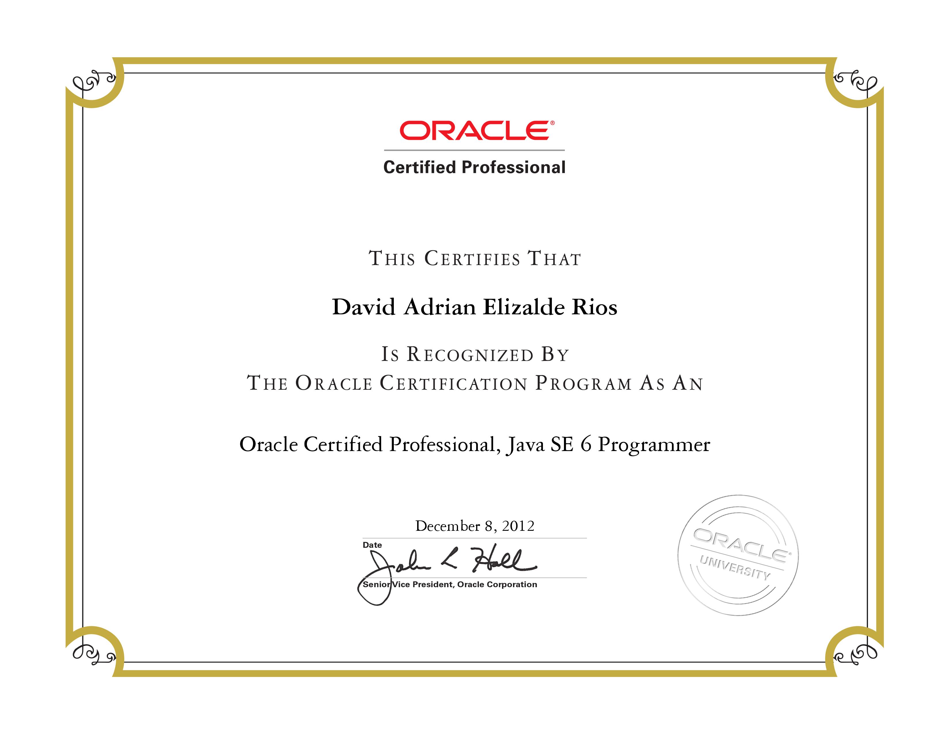 Oracle Certified Professional, Java SE 6